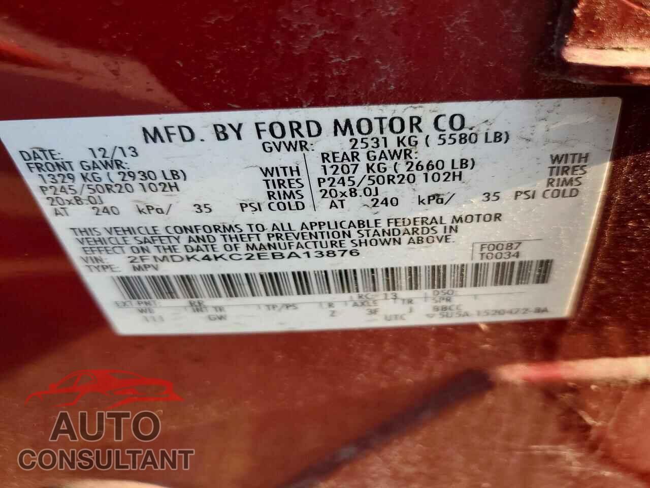 FORD EDGE 2014 - 2FMDK4KC2EBA13876