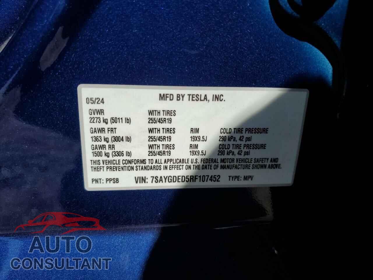 TESLA MODEL Y 2024 - 7SAYGDED5RF107452