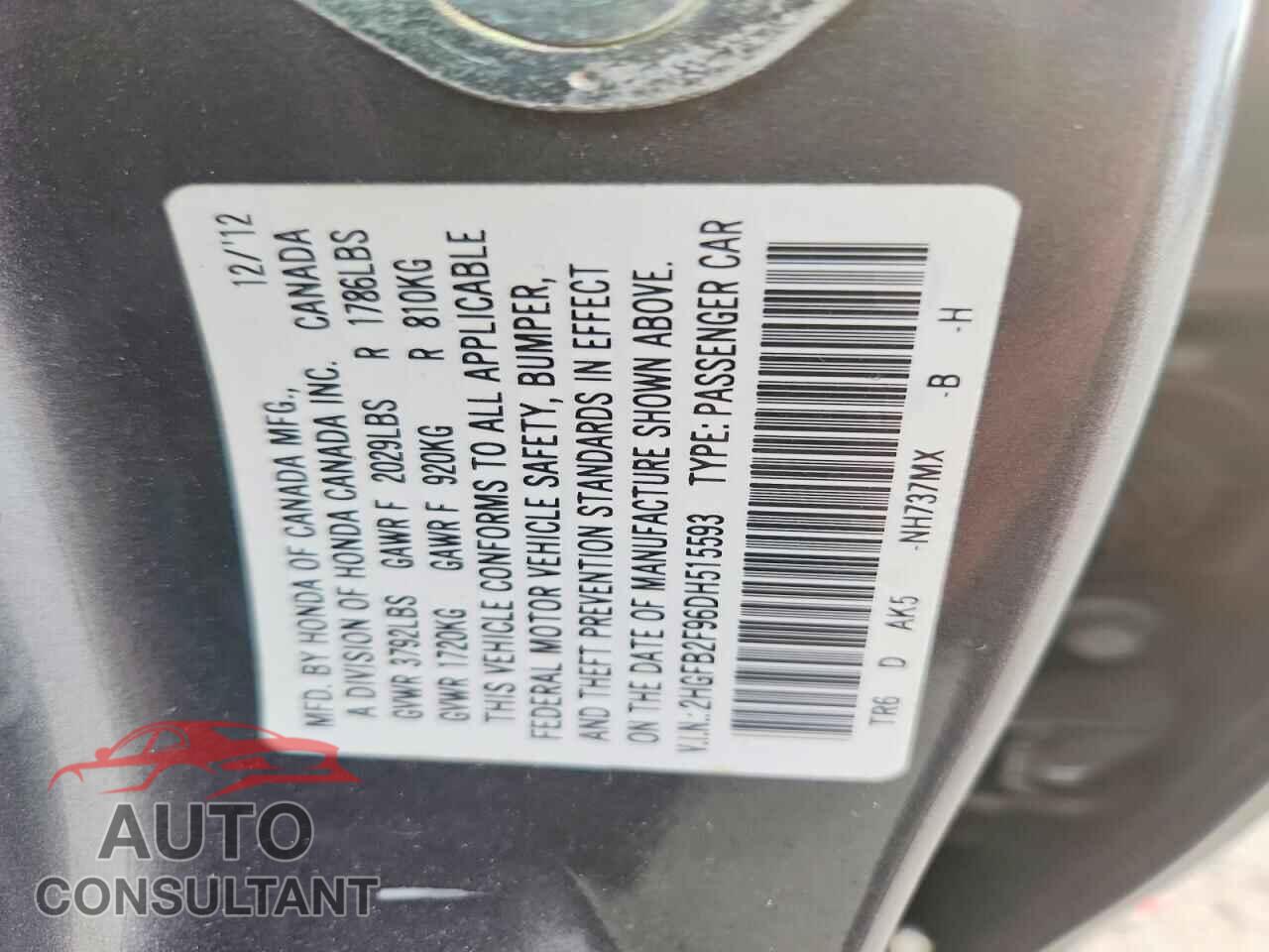 HONDA CIVIC 2013 - 2HGFB2F96DH515593