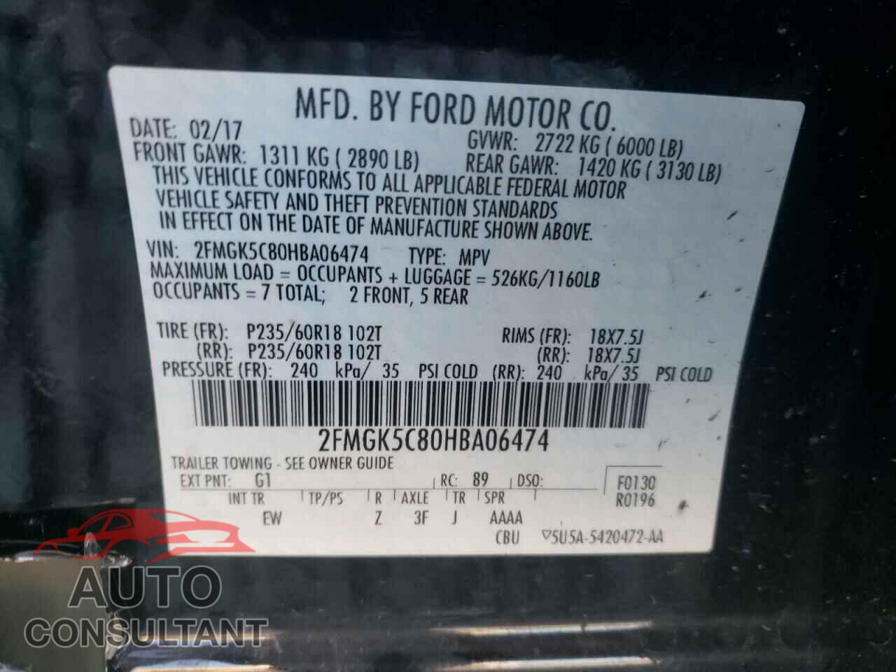 FORD FLEX 2017 - 2FMGK5C80HBA06474