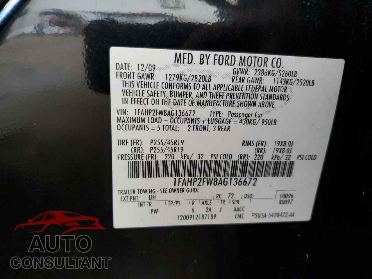 FORD TAURUS 2010 - 1FAHP2FW8AG136672