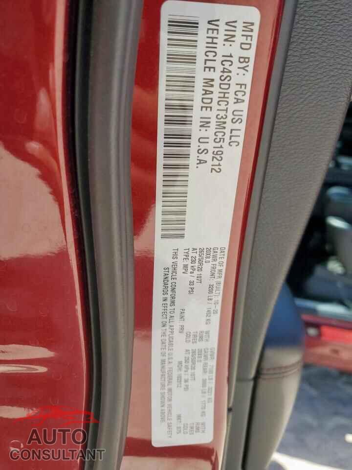 DODGE DURANGO 2021 - 1C4SDHCT3MC519212