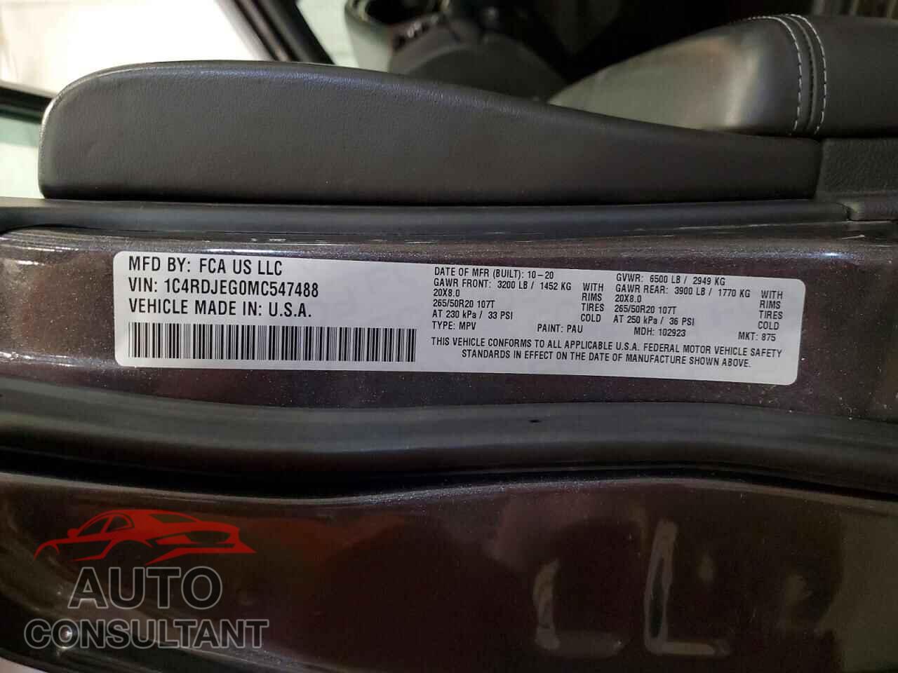 DODGE DURANGO 2021 - 1C4RDJEG0MC547488