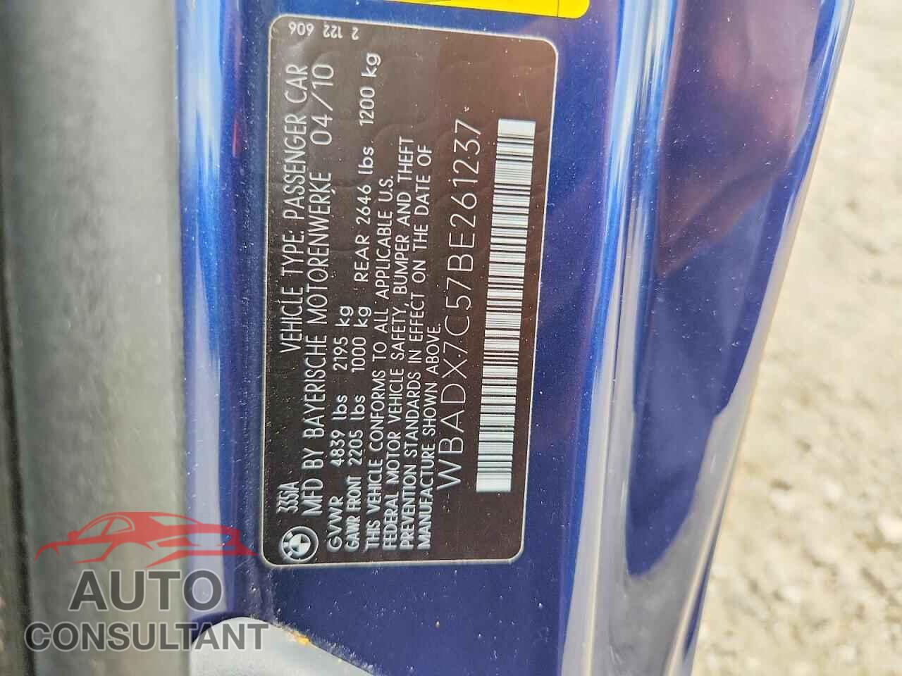 BMW 3 SERIES 2011 - WBADX7C57BE261237