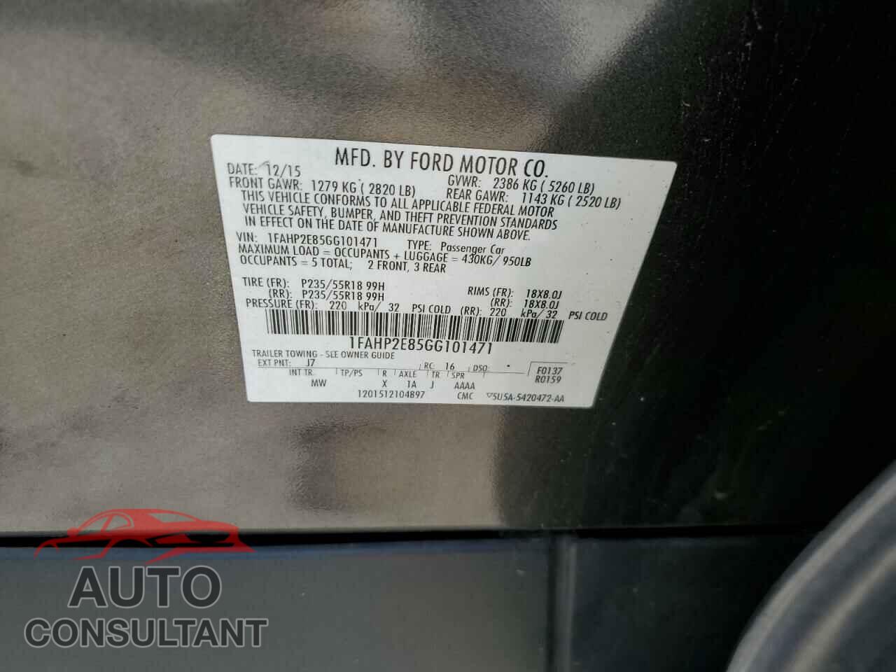 FORD TAURUS 2016 - 1FAHP2E85GG101471