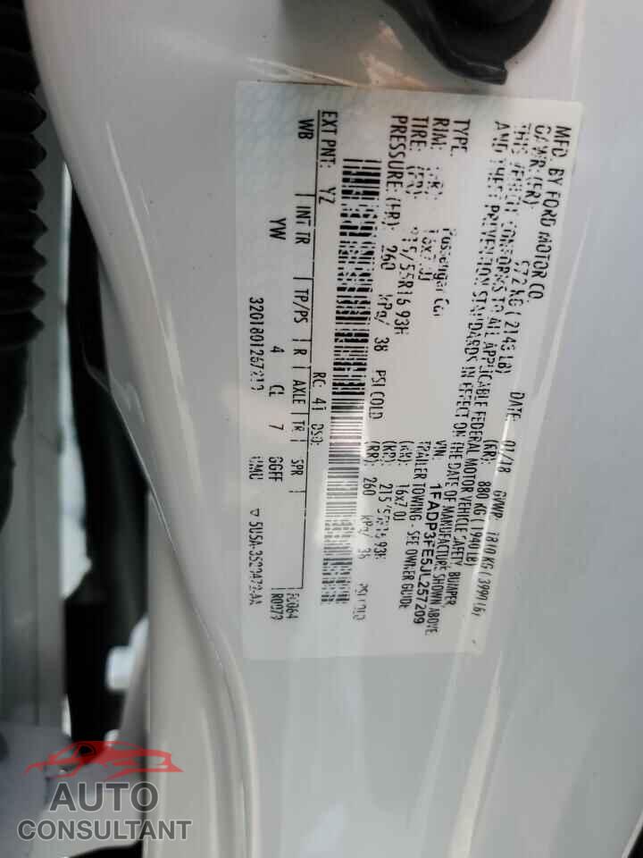 FORD FOCUS 2018 - 1FADP3FE5JL257209