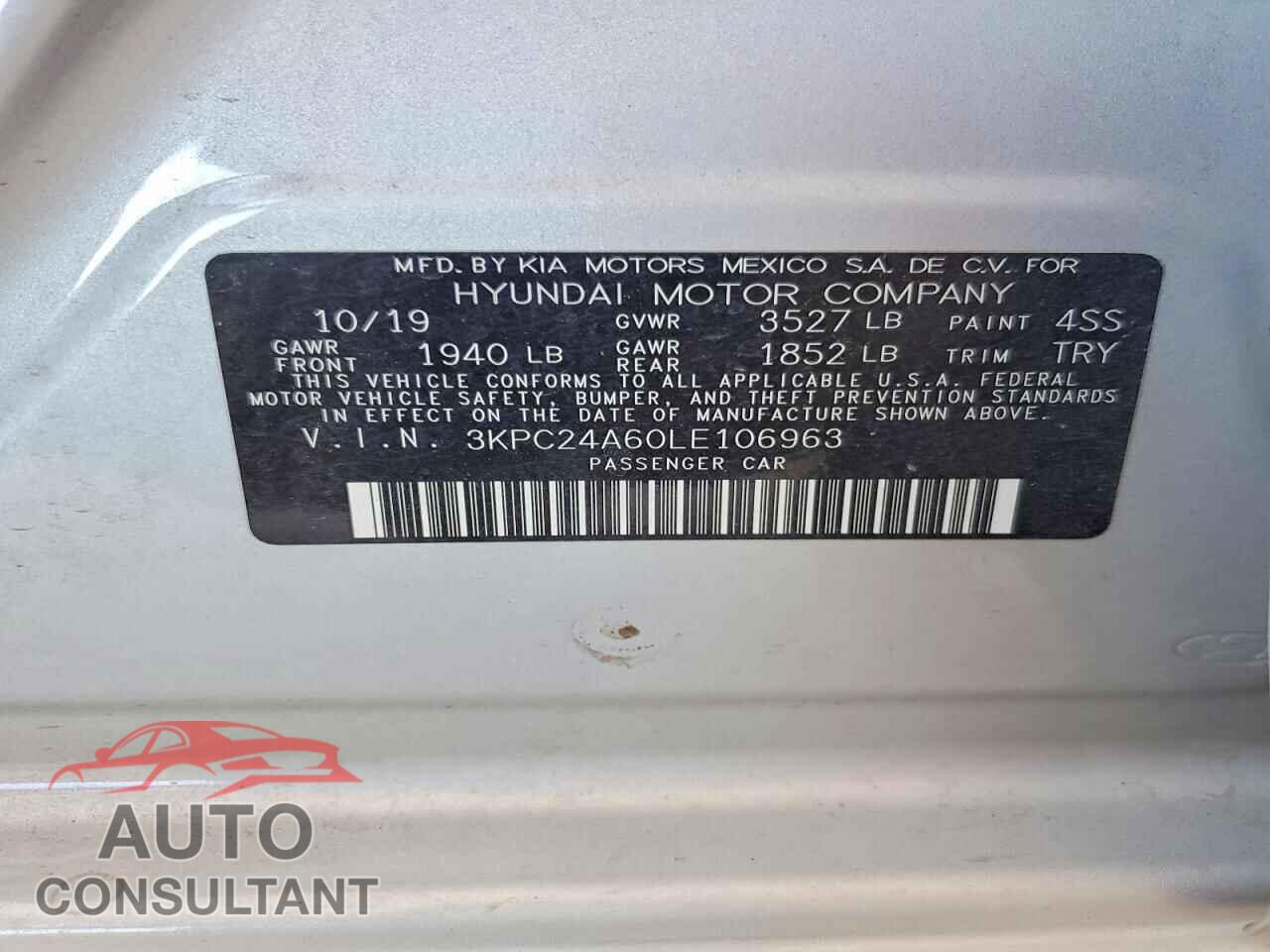 HYUNDAI ACCENT 2020 - 3KPC24A60LE106963