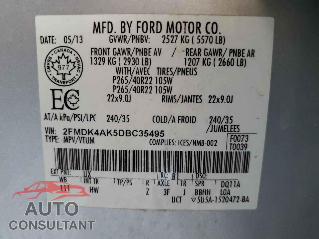 FORD EDGE 2013 - 2FMDK4AK5DBC35495