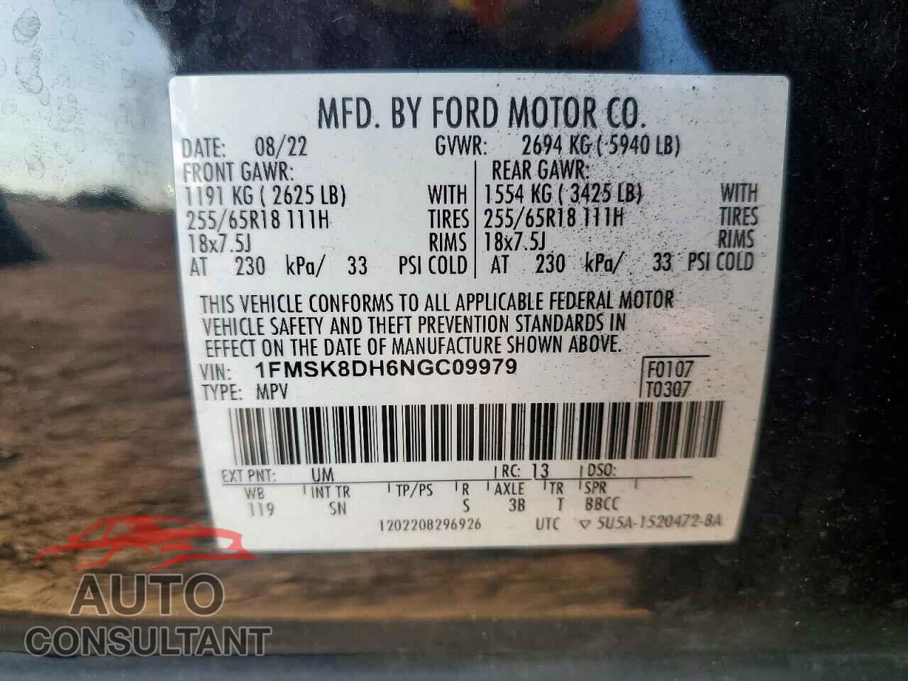 FORD EXPLORER 2022 - 1FMSK8DH6NGC09979