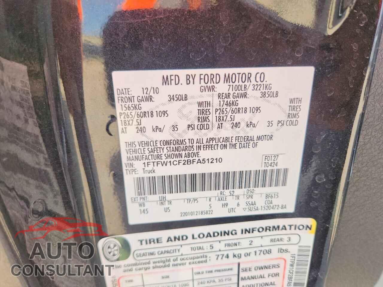 FORD F150 2011 - 1FTFW1CF2BFA51210