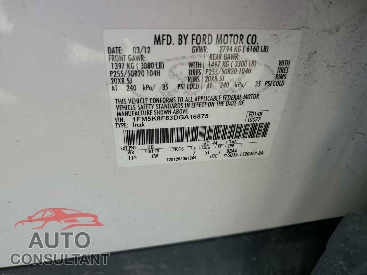 FORD EXPLORER 2013 - 1FM5K8F83DGA16875
