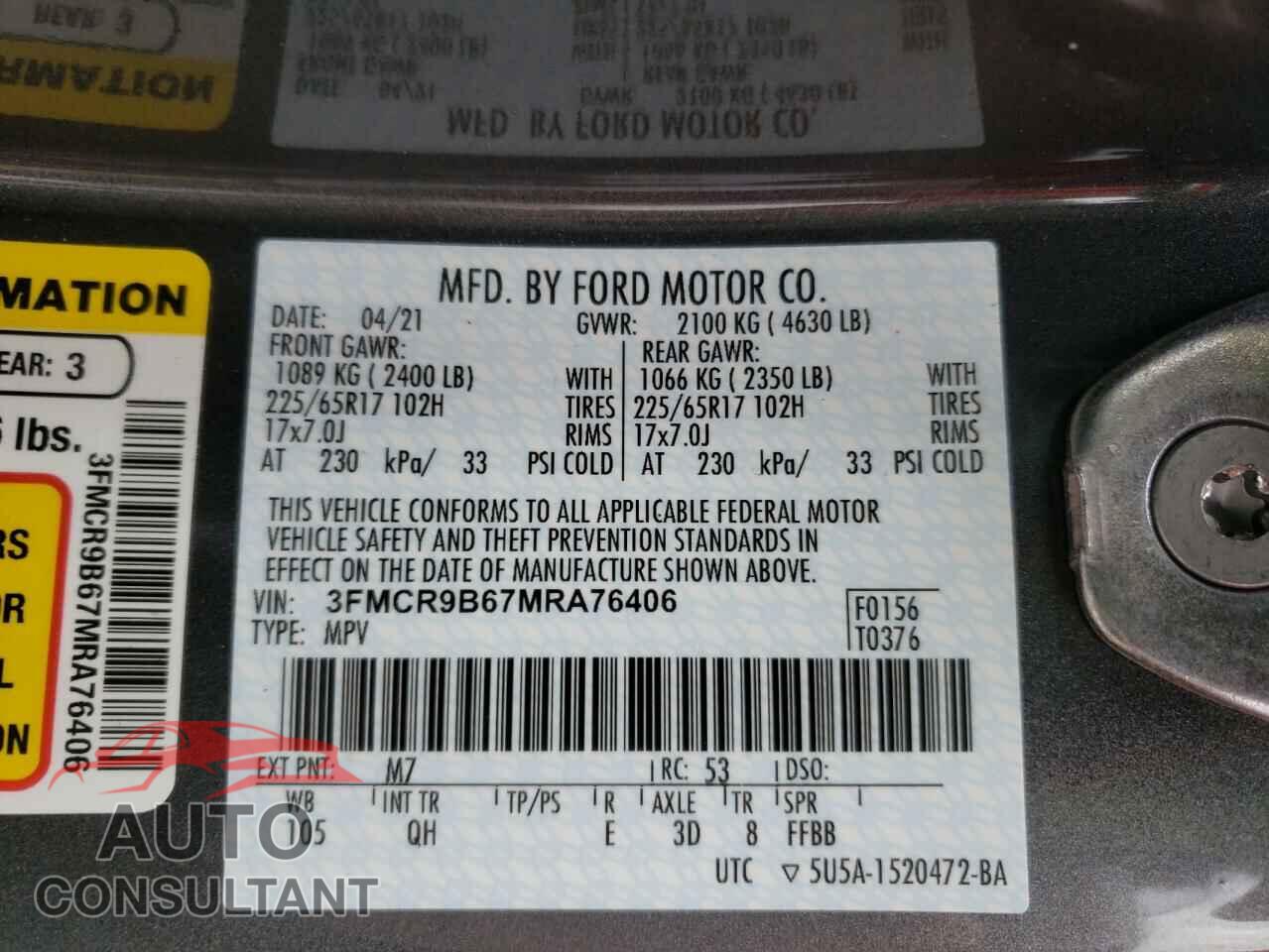 FORD BRONCO 2021 - 3FMCR9B67MRA76406