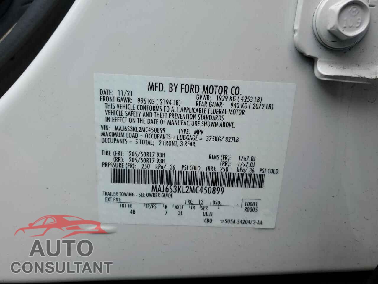 FORD ECOSPORT 2021 - MAJ6S3KL2MC450899