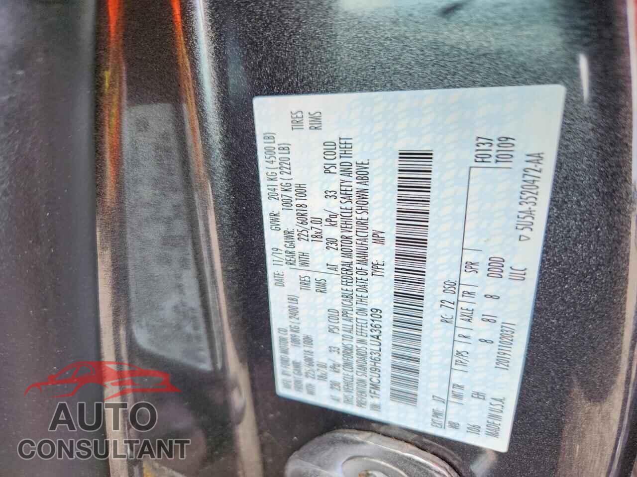 FORD ESCAPE 2020 - 1FMCU9H63LUA36109