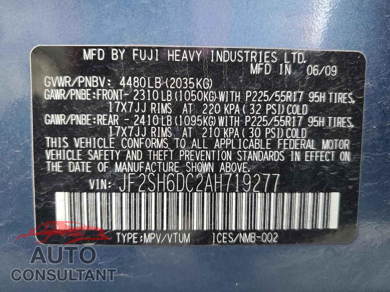 SUBARU FORESTER 2010 - JF2SH6DC2AH719277