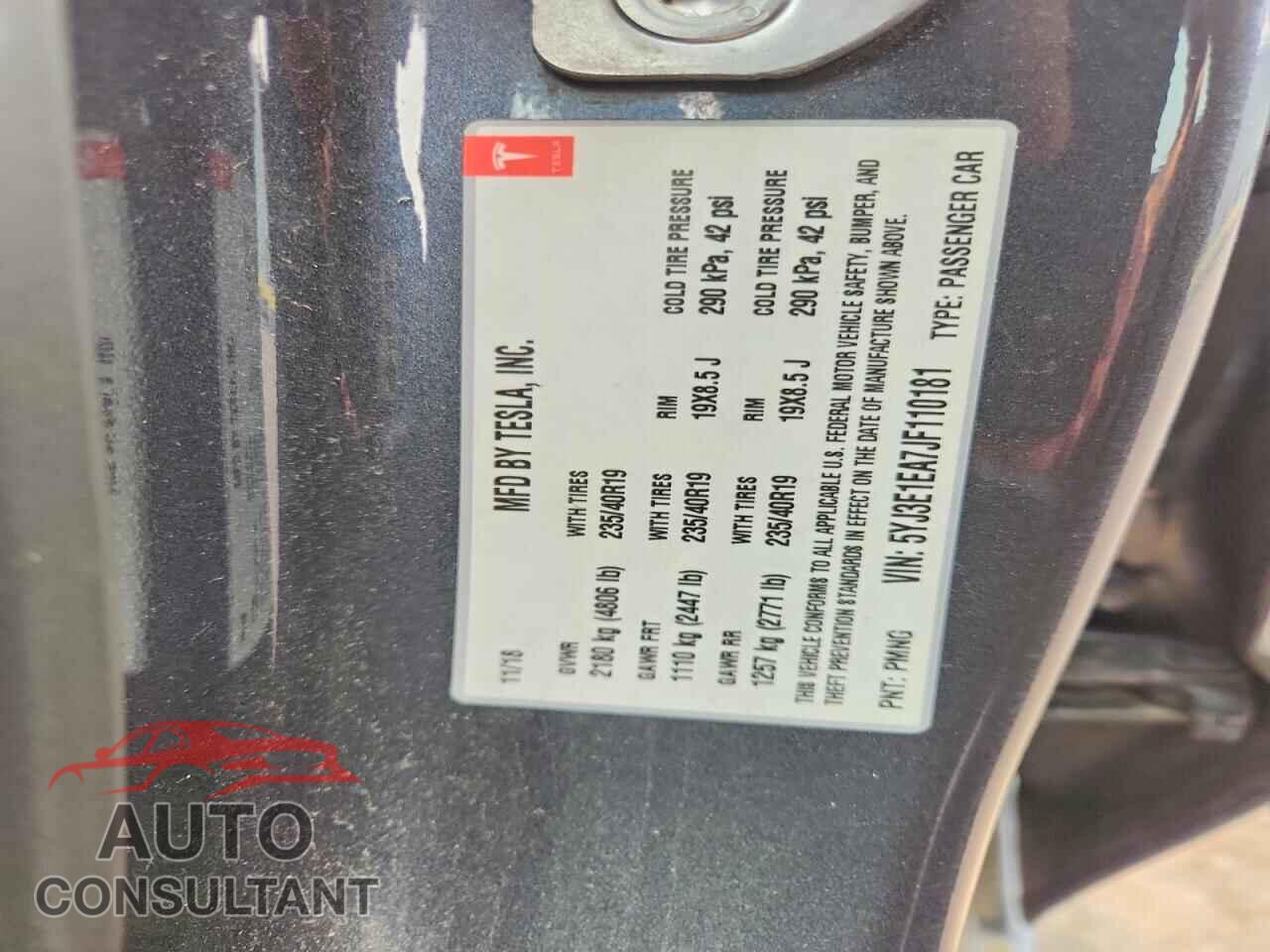 TESLA MODEL 3 2018 - 5YJ3E1EA7JF110181