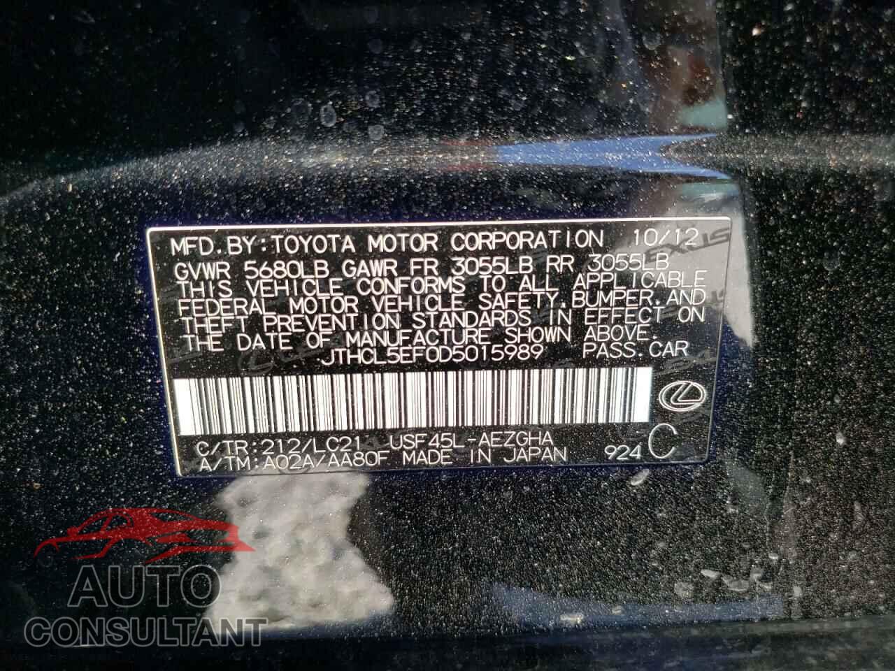 LEXUS LS460 2013 - JTHCL5EF0D5015989