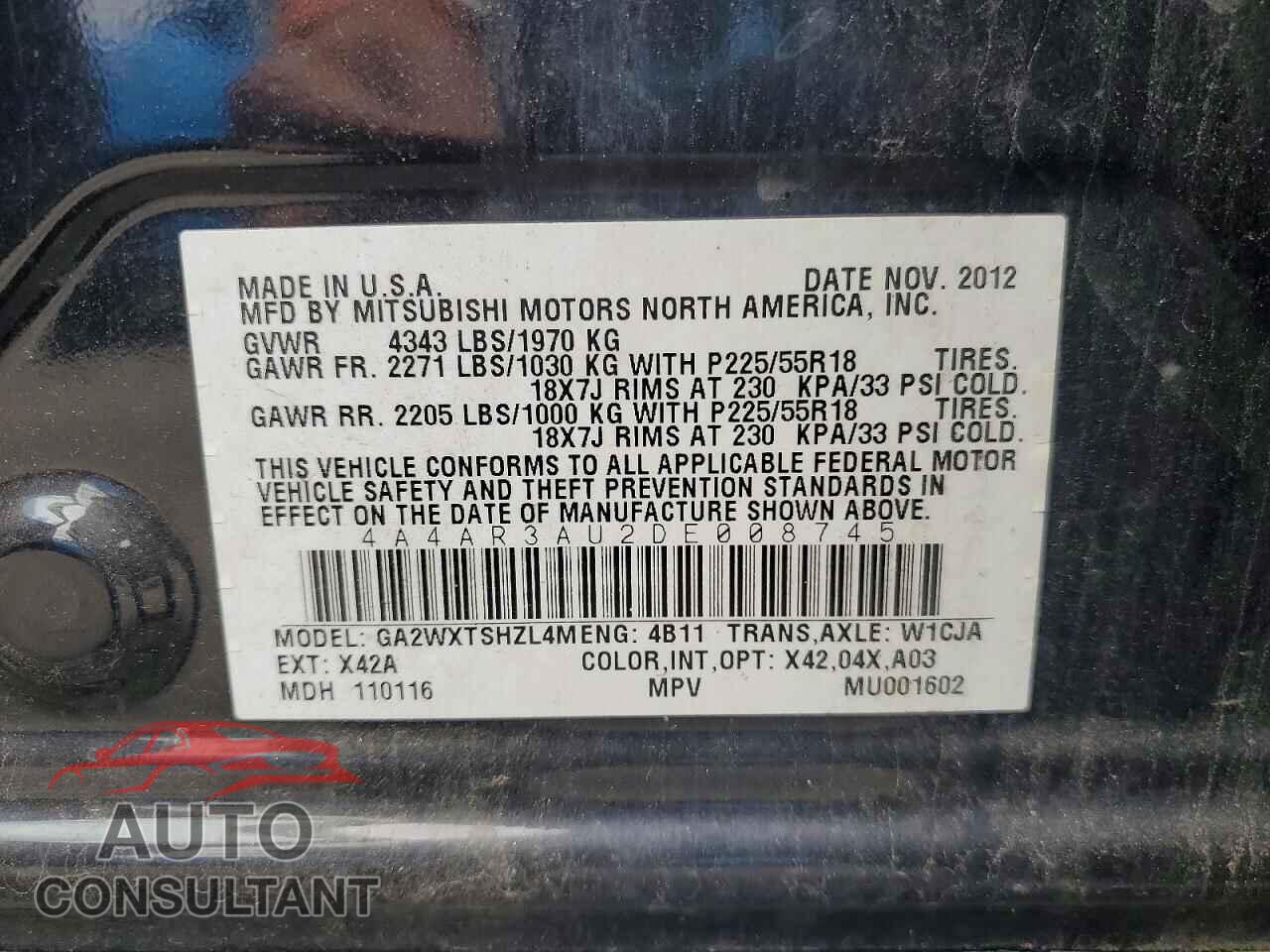 MITSUBISHI OUTLANDER 2013 - 4A4AR3AU2DE008745