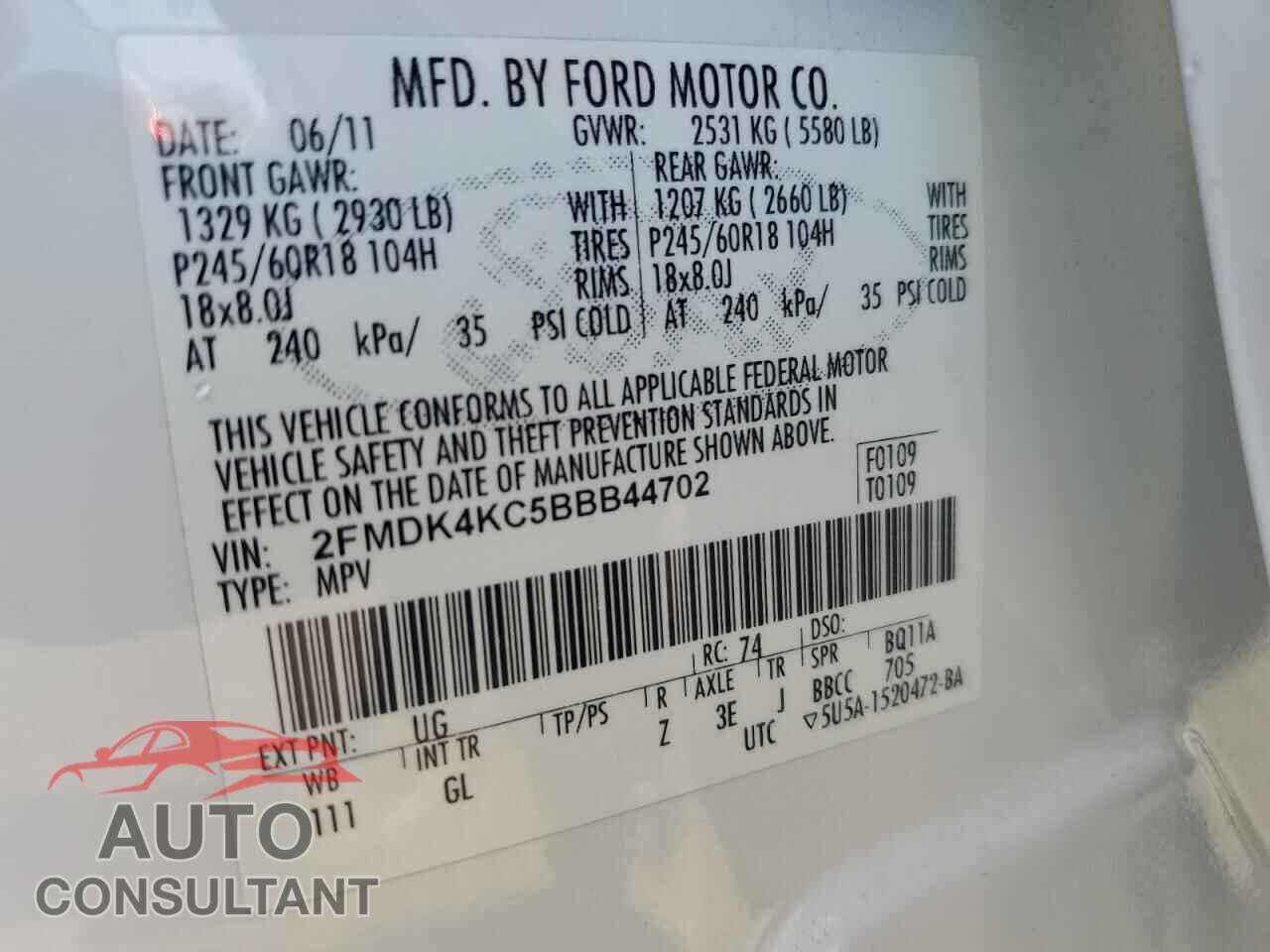 FORD EDGE 2011 - 2FMDK4KC5BBB44702