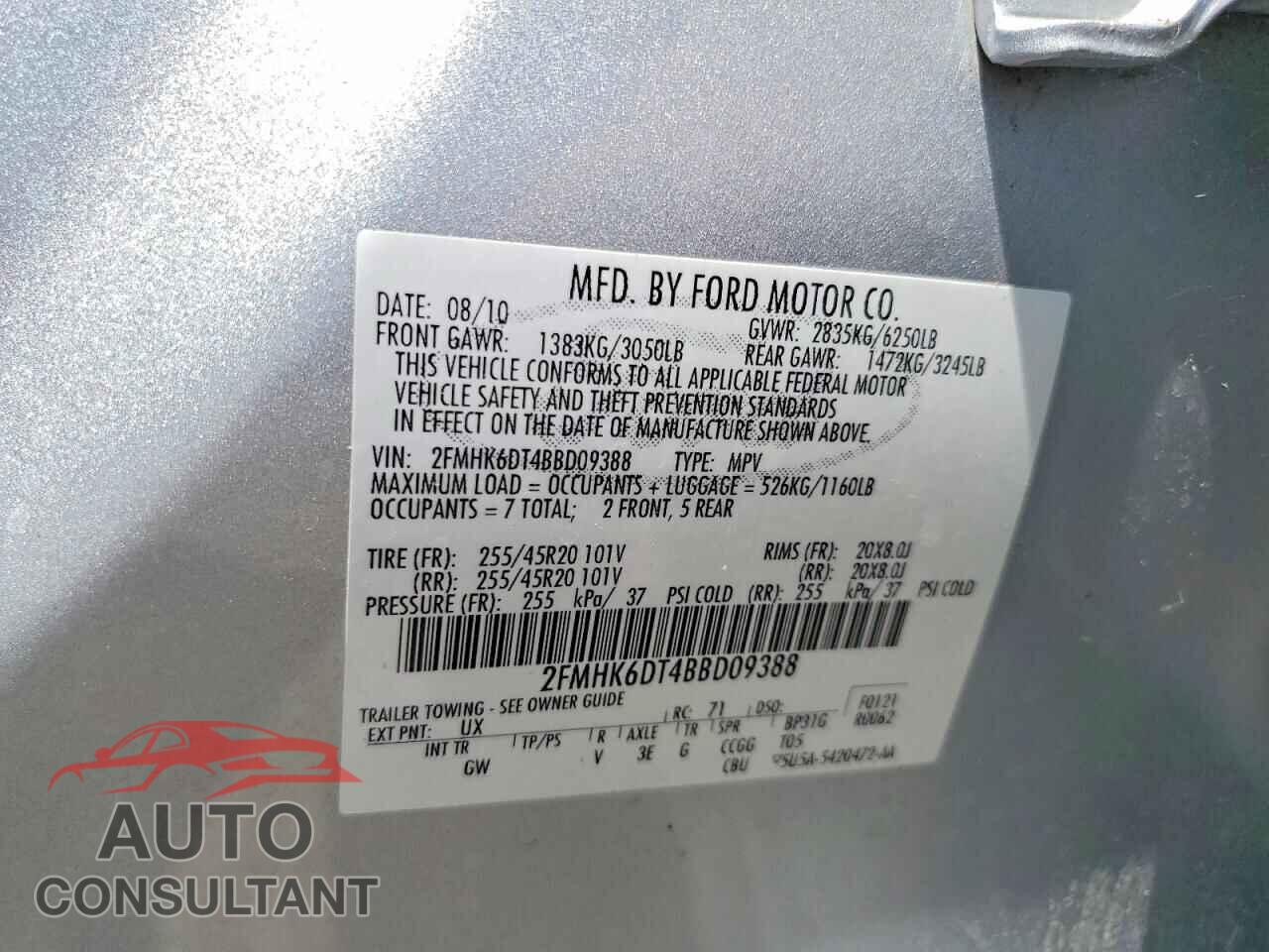 FORD FLEX 2011 - 2FMHK6DT4BBD09388