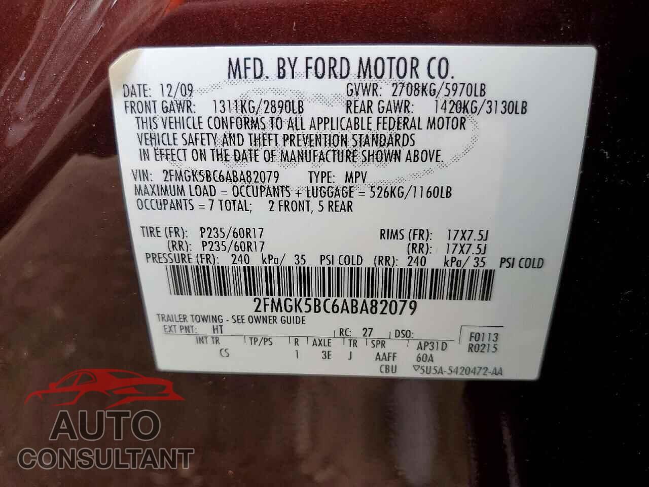 FORD FLEX 2010 - 2FMGK5BC6ABA82079