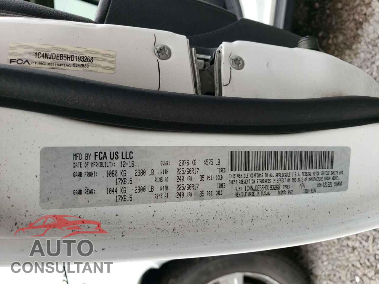 JEEP COMPASS 2017 - 1C4NJDEB5HD193268