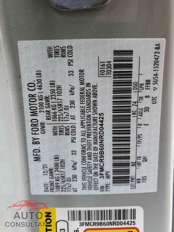 FORD BRONCO 2022 - 3FMCR9B60NRD04425