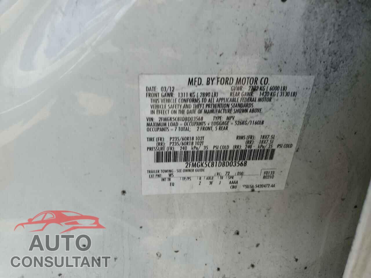 FORD FLEX 2013 - 2FMGK5C81DBD03568