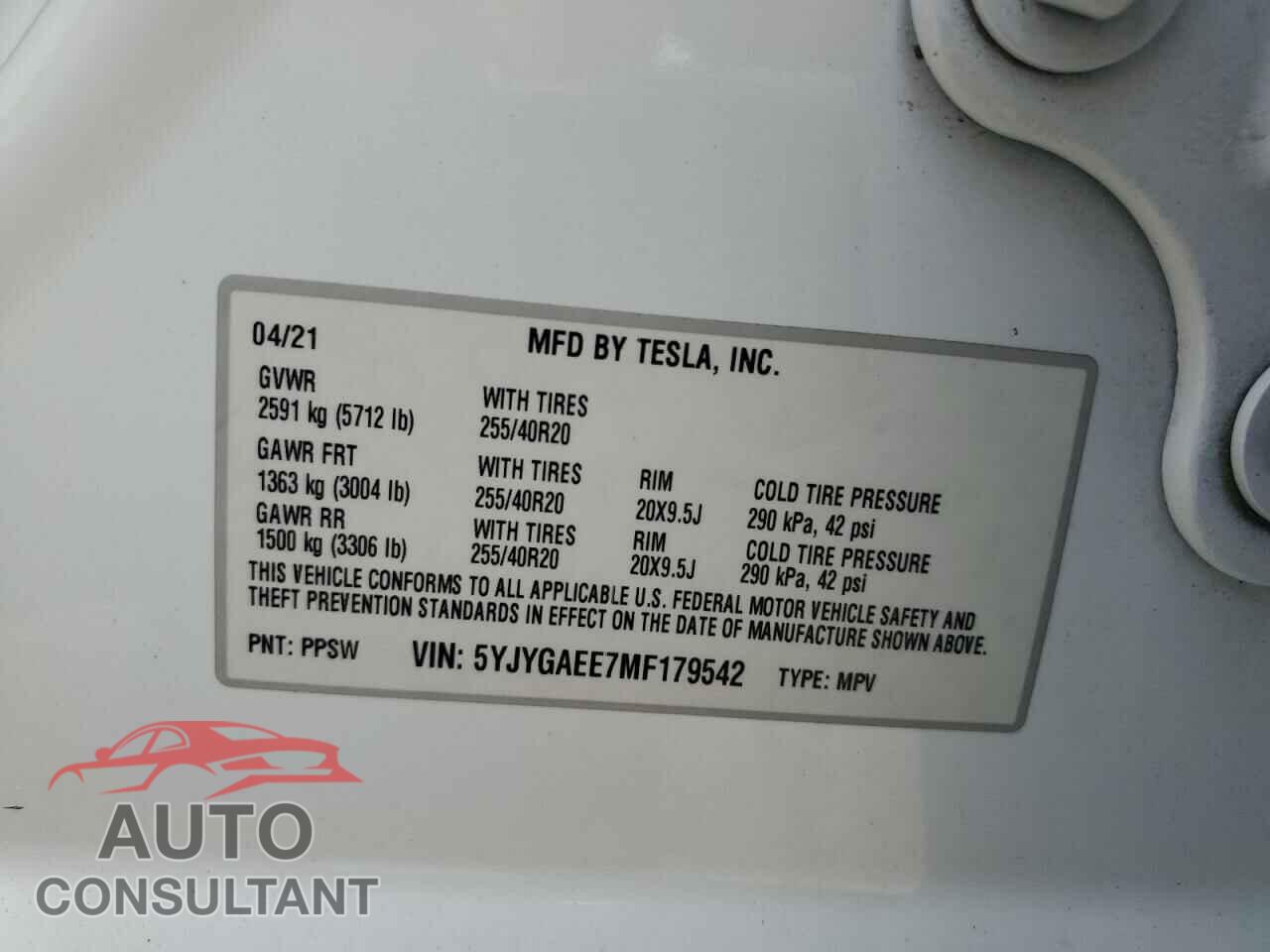 TESLA MODEL Y 2021 - 5YJYGAEE7MF179542
