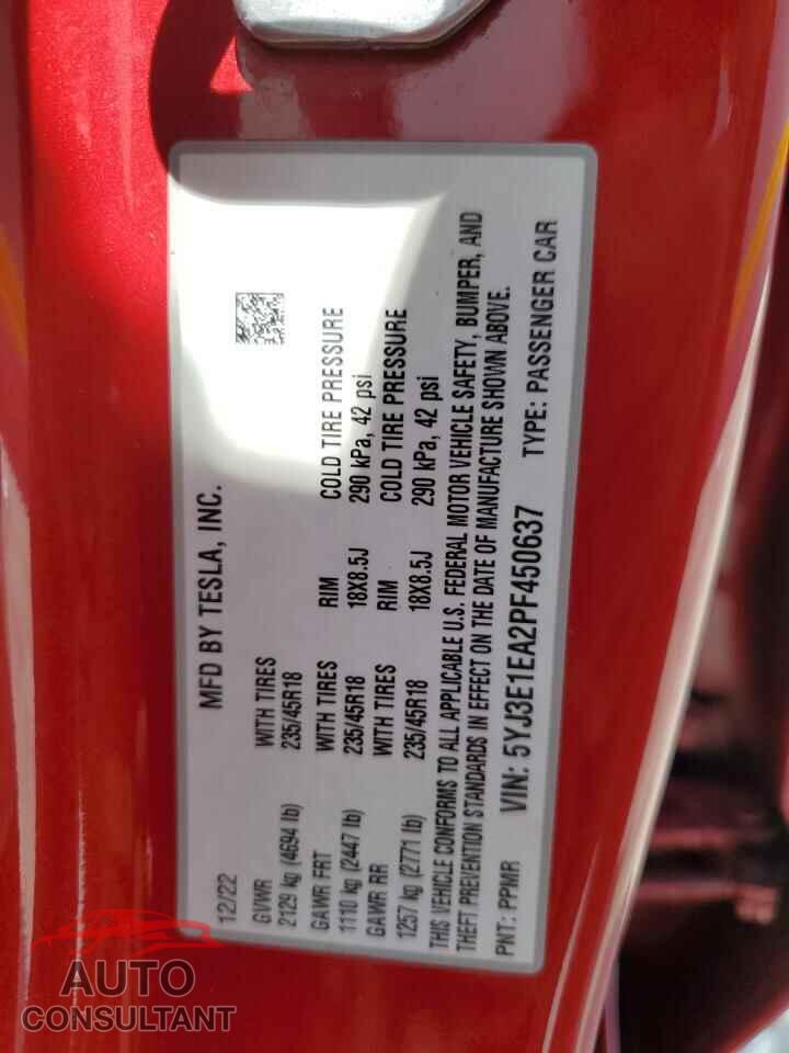 TESLA MODEL 3 2023 - 5YJ3E1EA2PF450637