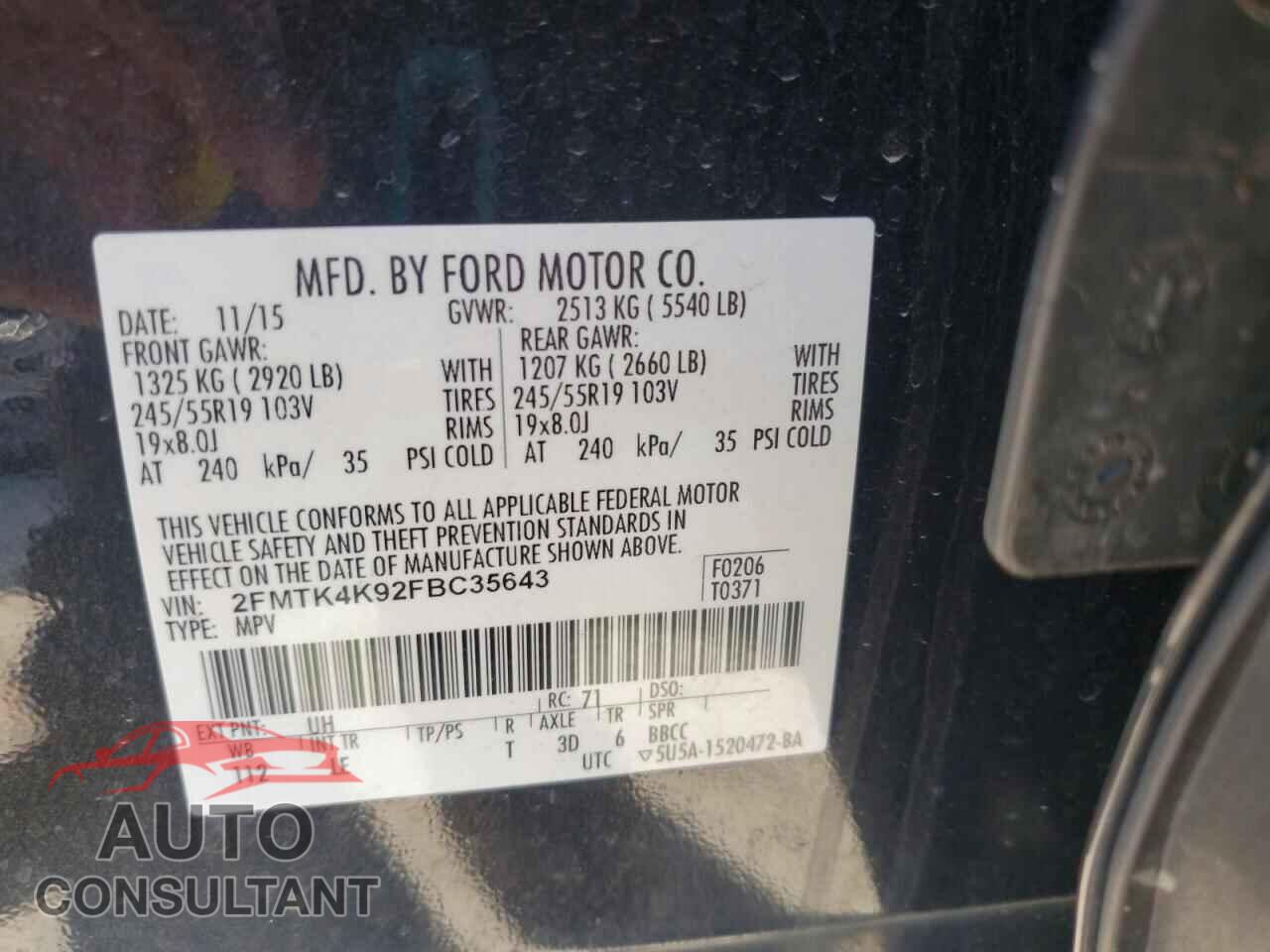 FORD EDGE 2015 - 2FMTK4K92FBC35643