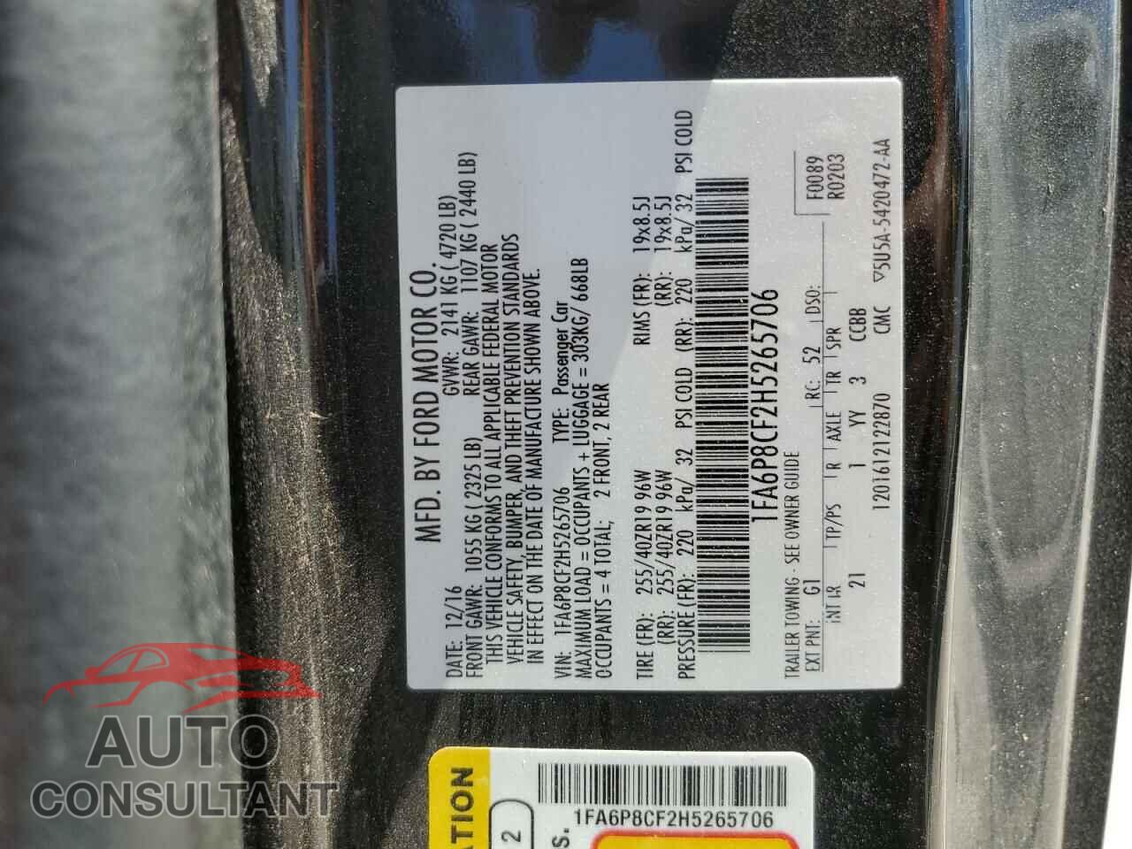 FORD MUSTANG 2017 - 1FA6P8CF2H5265706