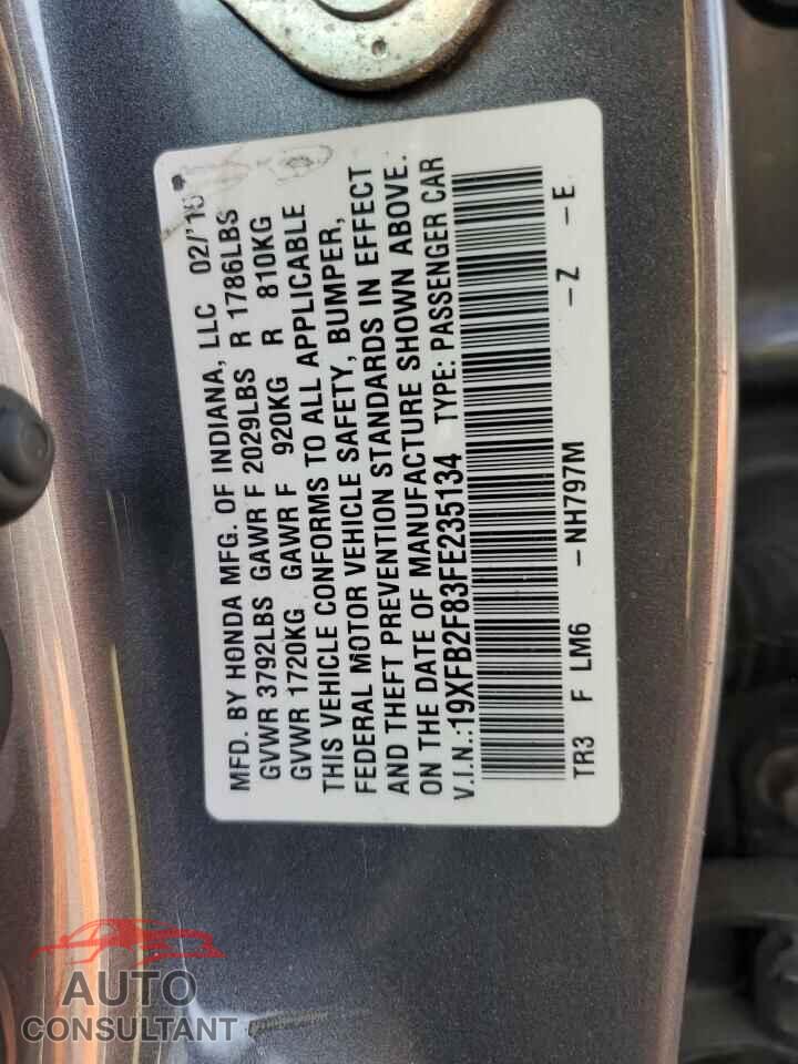 HONDA CIVIC 2015 - 19XFB2F83FE235134