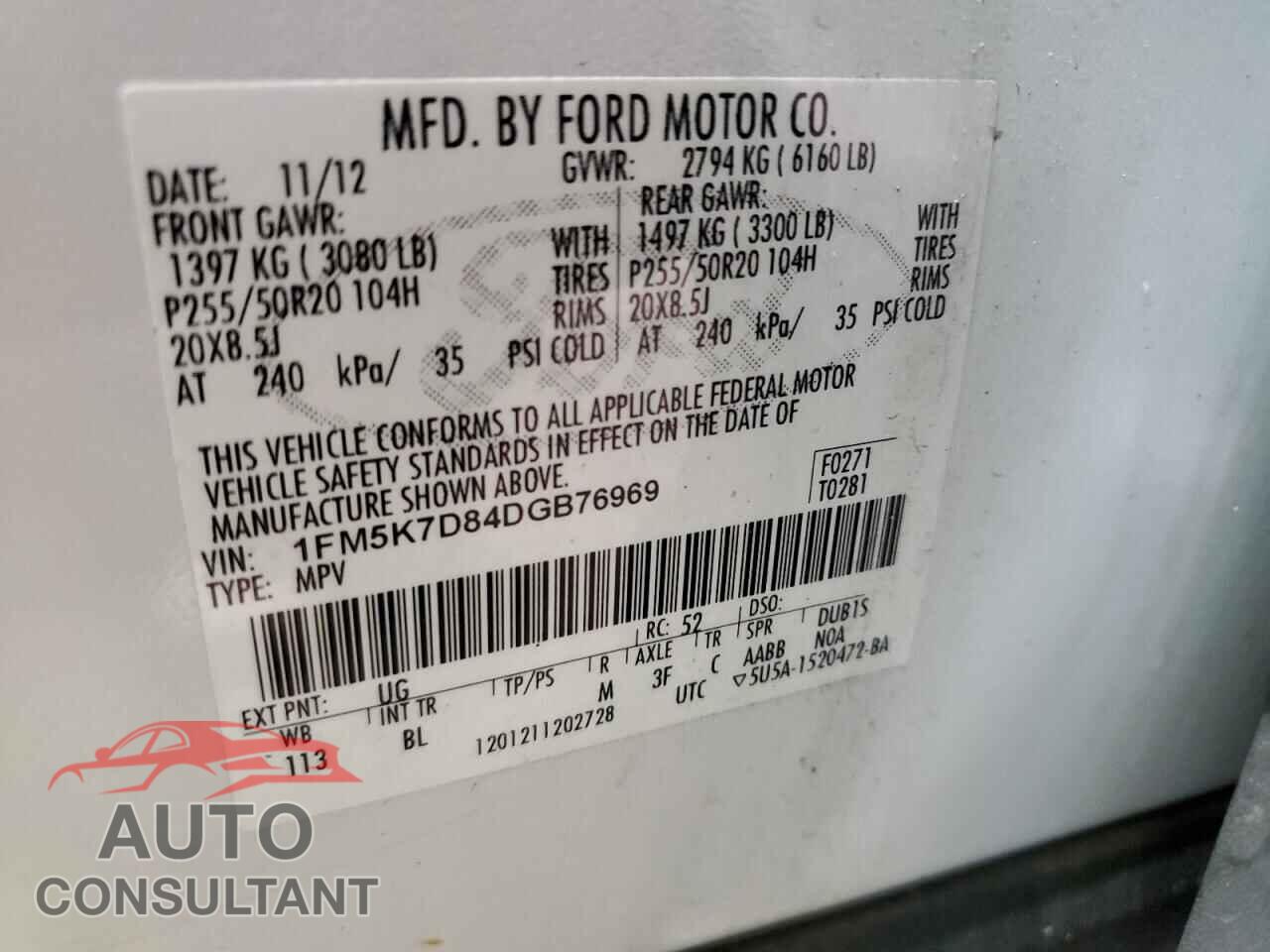 FORD EXPLORER 2013 - 1FM5K7D84DGB76969