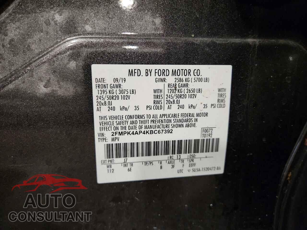 FORD EDGE 2019 - 2FMPK4AP4KBC67392