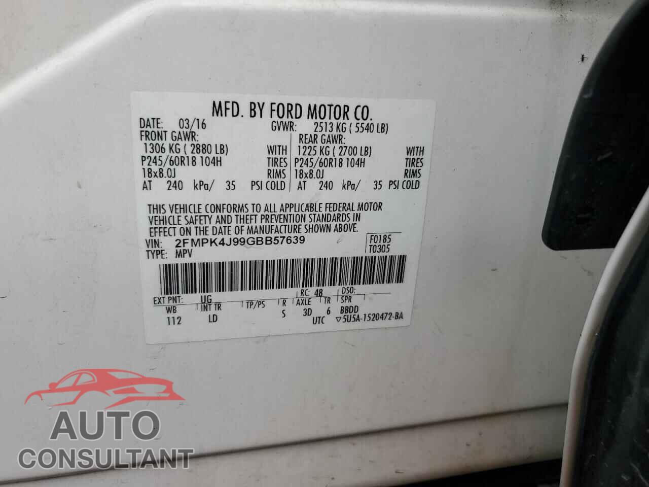 FORD EDGE 2016 - 2FMPK4J99GBB57639