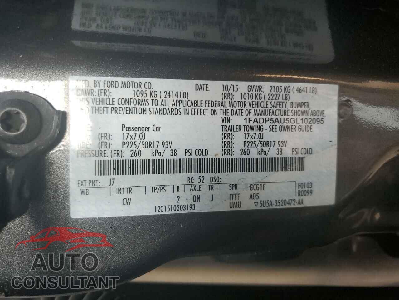 FORD CMAX 2016 - 1FADP5AU5GL102095
