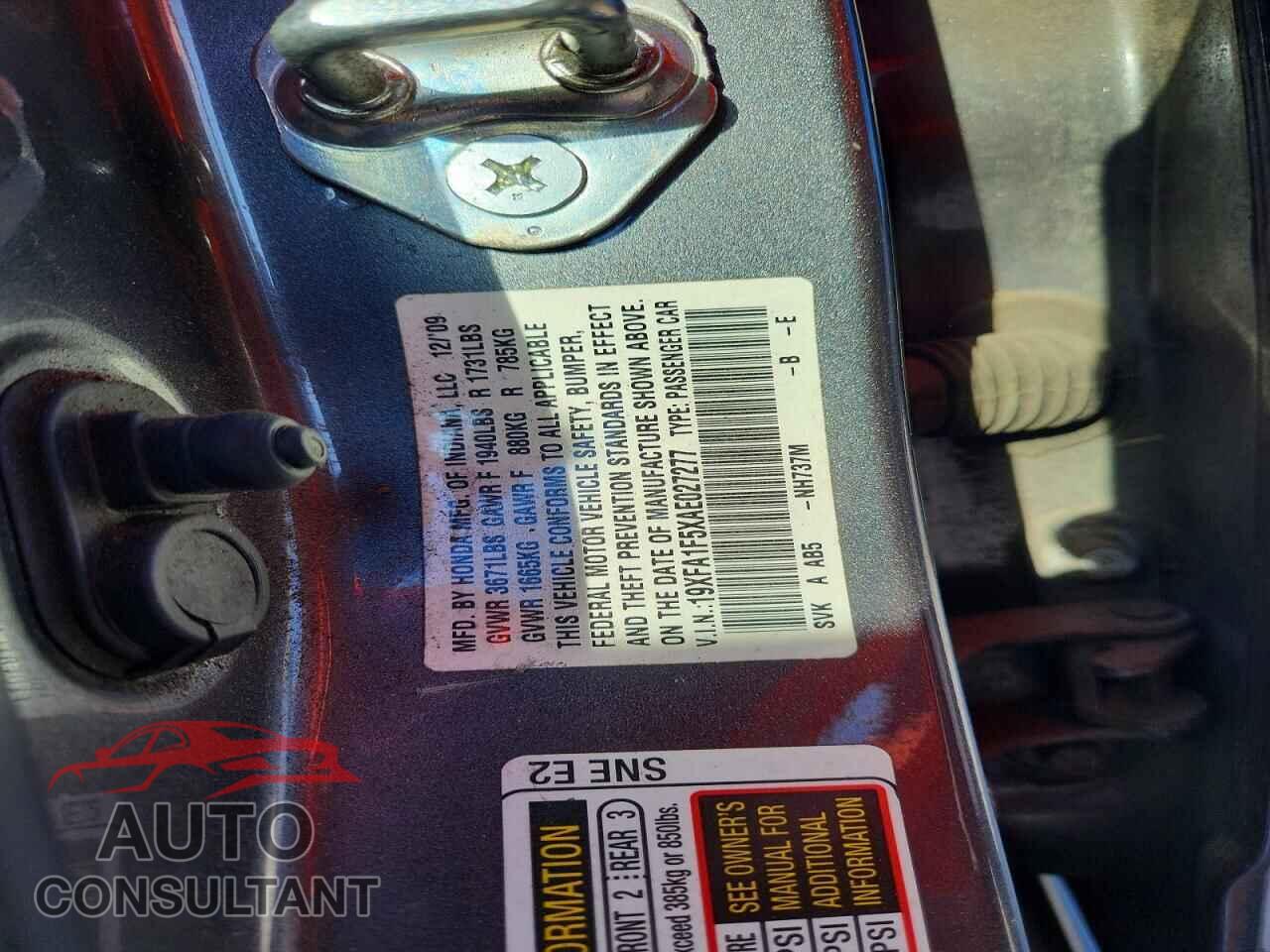 HONDA CIVIC 2010 - 19XFA1F5XAE027277