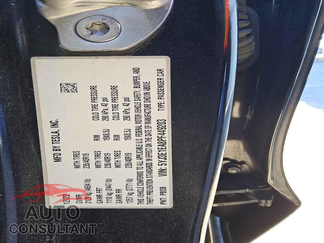 TESLA MODEL 3 2023 - 5YJ3E1EA8PF449203