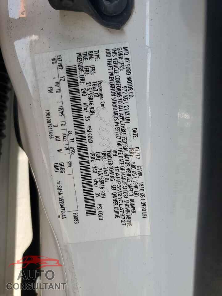 FORD FOCUS 2012 - 1FAHP3M21CL479727