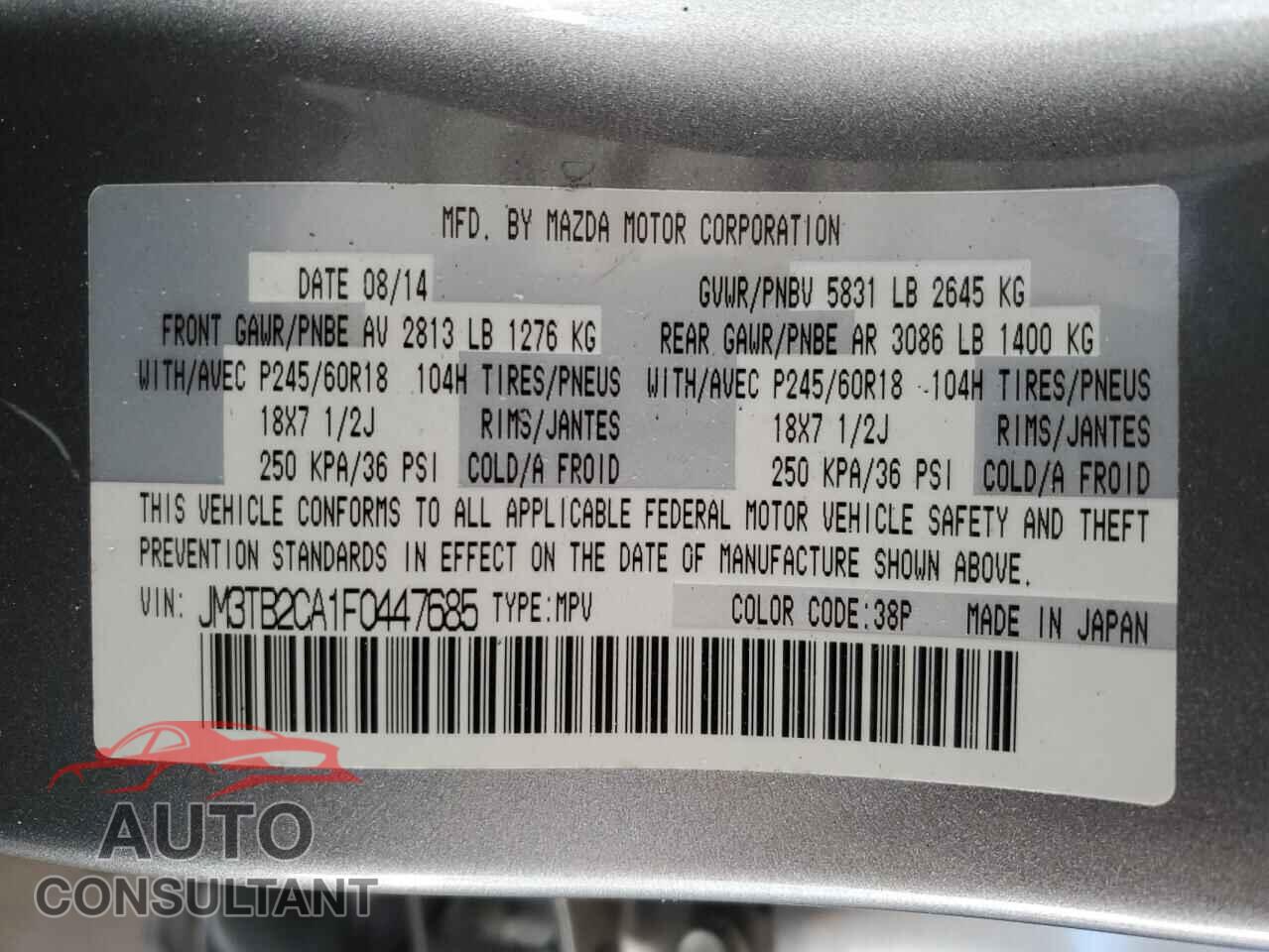 MAZDA CX-9 2015 - JM3TB2CA1F0447685