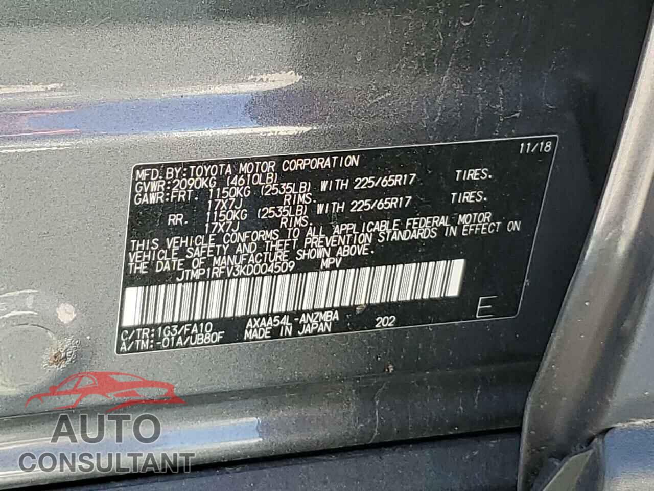 TOYOTA RAV4 2019 - JTMP1RFV3KD004509