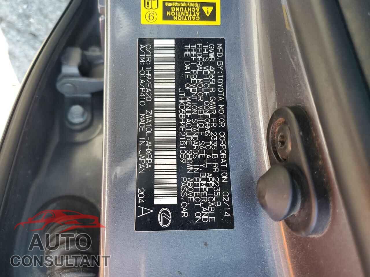 LEXUS CT 200 2014 - JTHKD5BH4E2181059