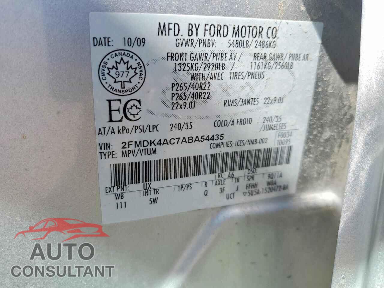 FORD EDGE 2010 - 2FMDK4AC7ABA54435