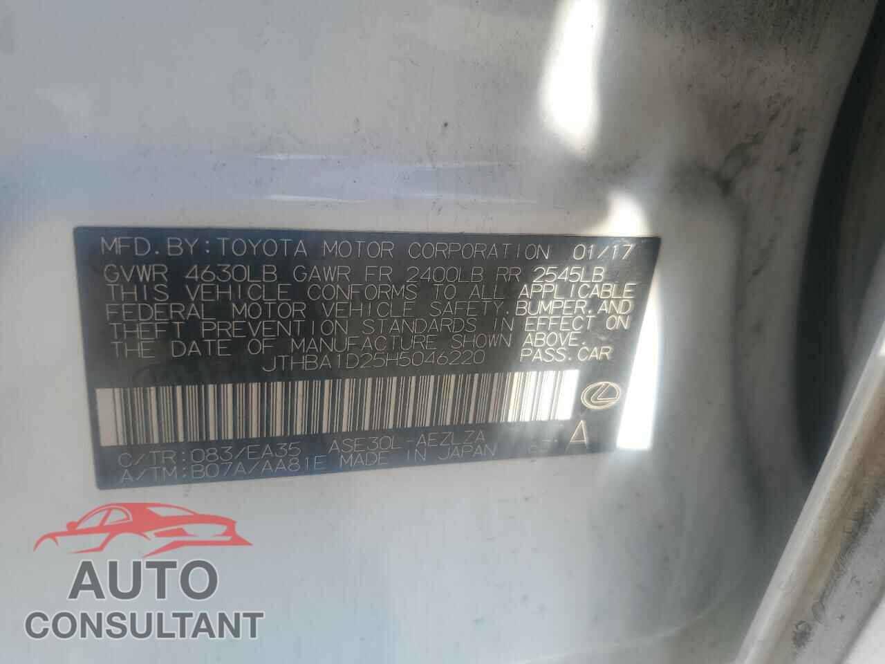 LEXUS IS 2017 - JTHBA1D25H5046220
