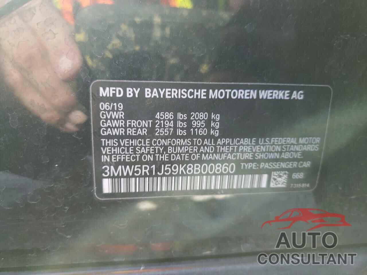 BMW 3 SERIES 2019 - 3MW5R1J59K8B00860