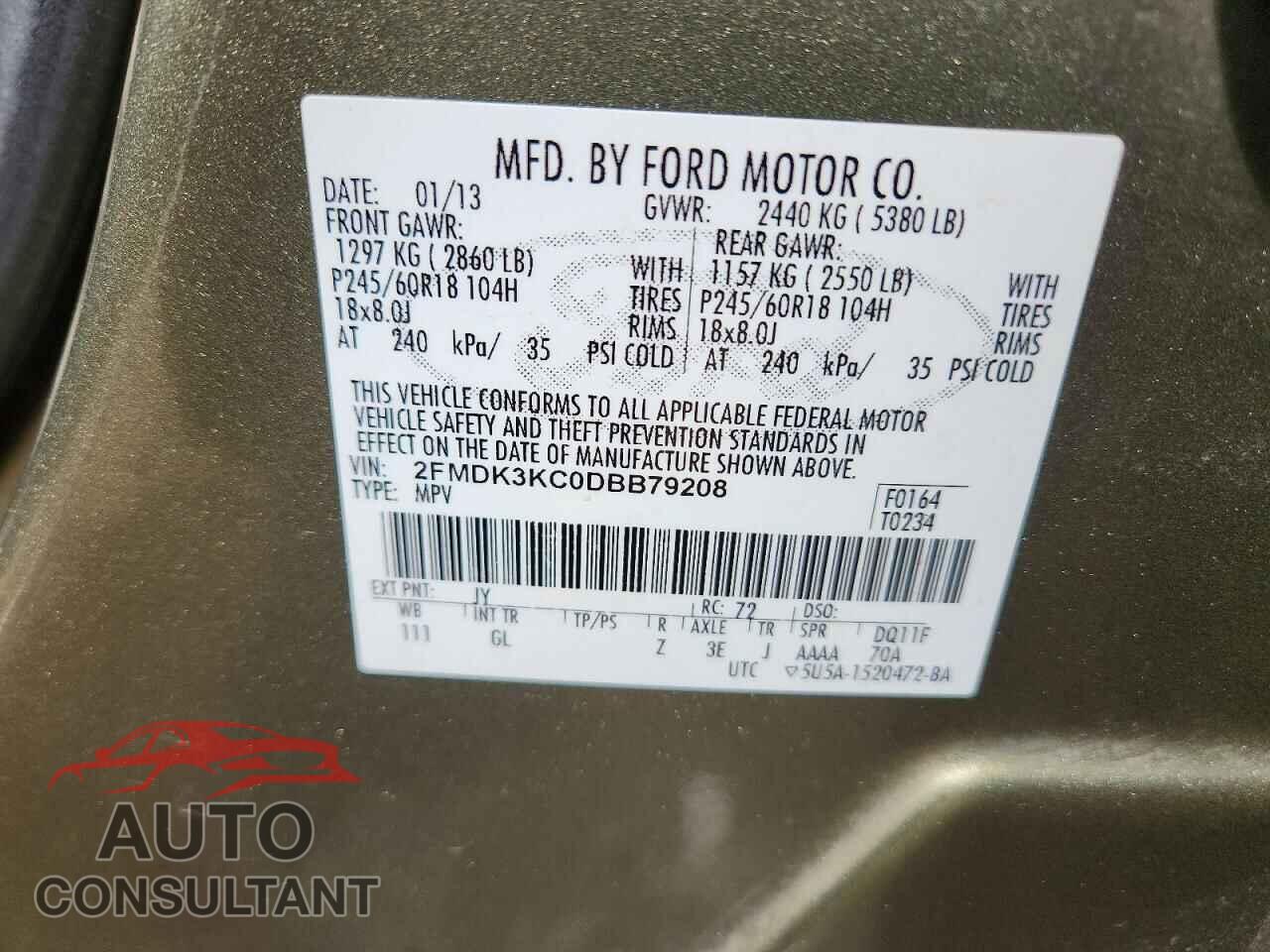 FORD EDGE 2013 - 2FMDK3KC0DBB79208