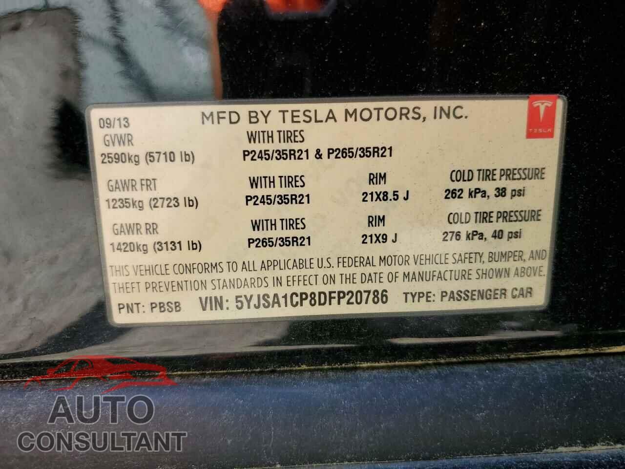 TESLA MODEL S 2013 - 5YJSA1CP8DFP20786