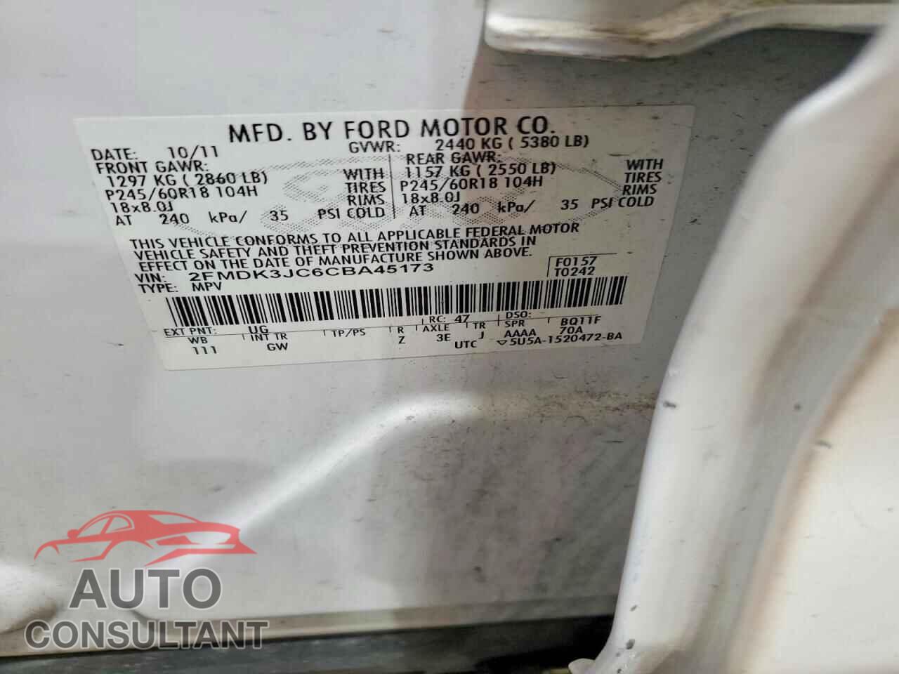 FORD EDGE 2012 - 2FMDK3JC6CBA45173