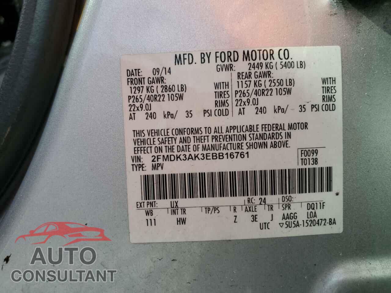 FORD EDGE 2014 - 2FMDK3AK3EBB16761